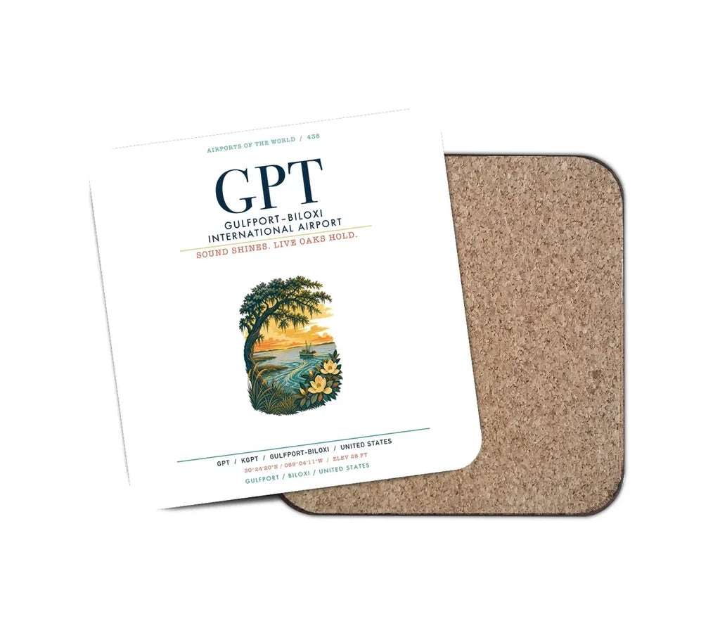 Gulfport–Biloxi International Airport (GPT) design on white 1 piece coaster