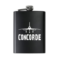 Thumbnail for Concorde & Plane aviation design on stainless hip flask, compact pocket-size flask.