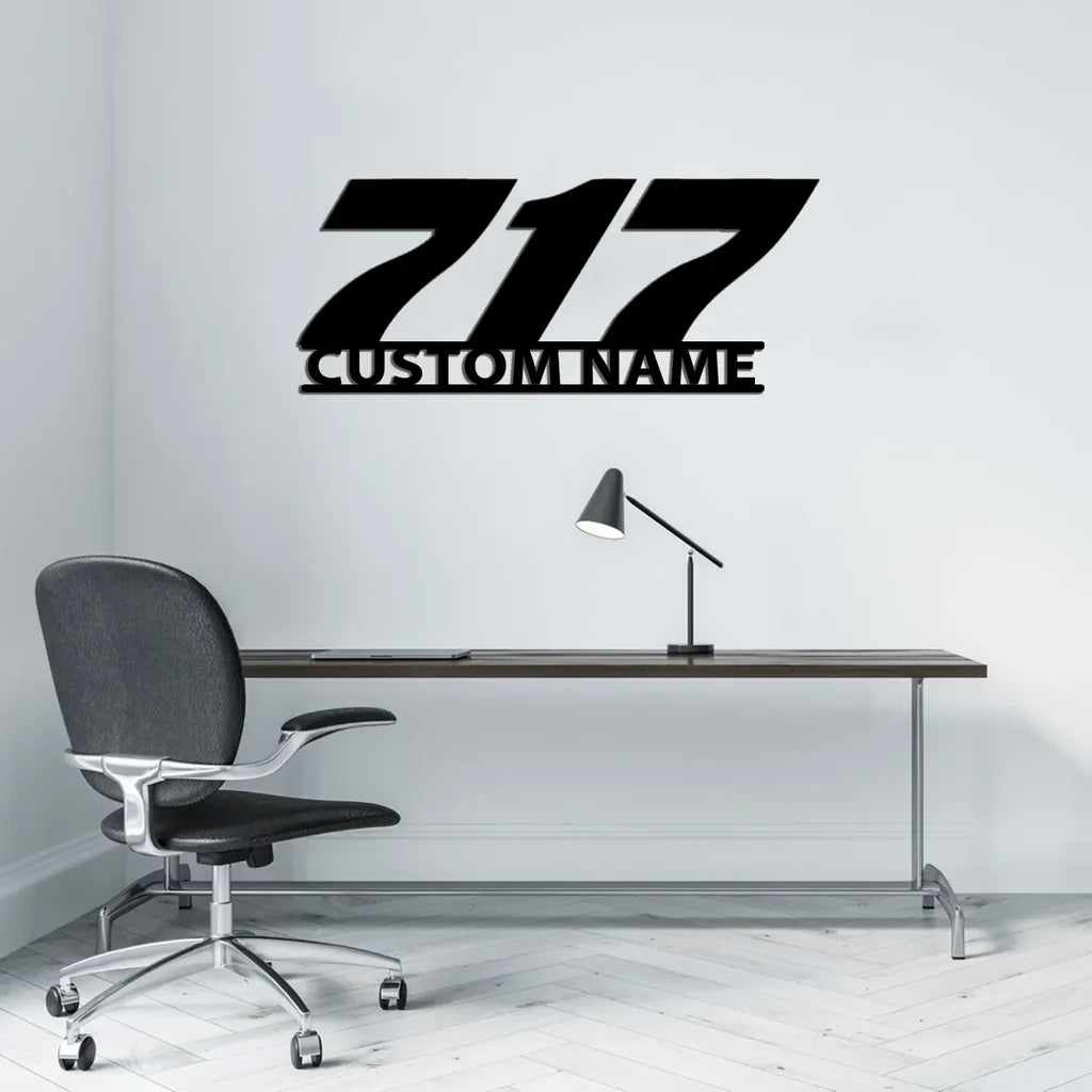 Boeing 717 Flat Text aviation design on durable metal with painted finish metal wall sign.