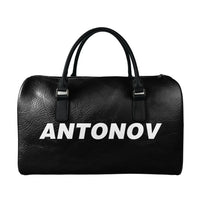 Thumbnail for Antonov & Text aviation print leather travel bag, full-grain leather.
