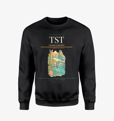 Trang Airport (TST) design on black sweatshirt