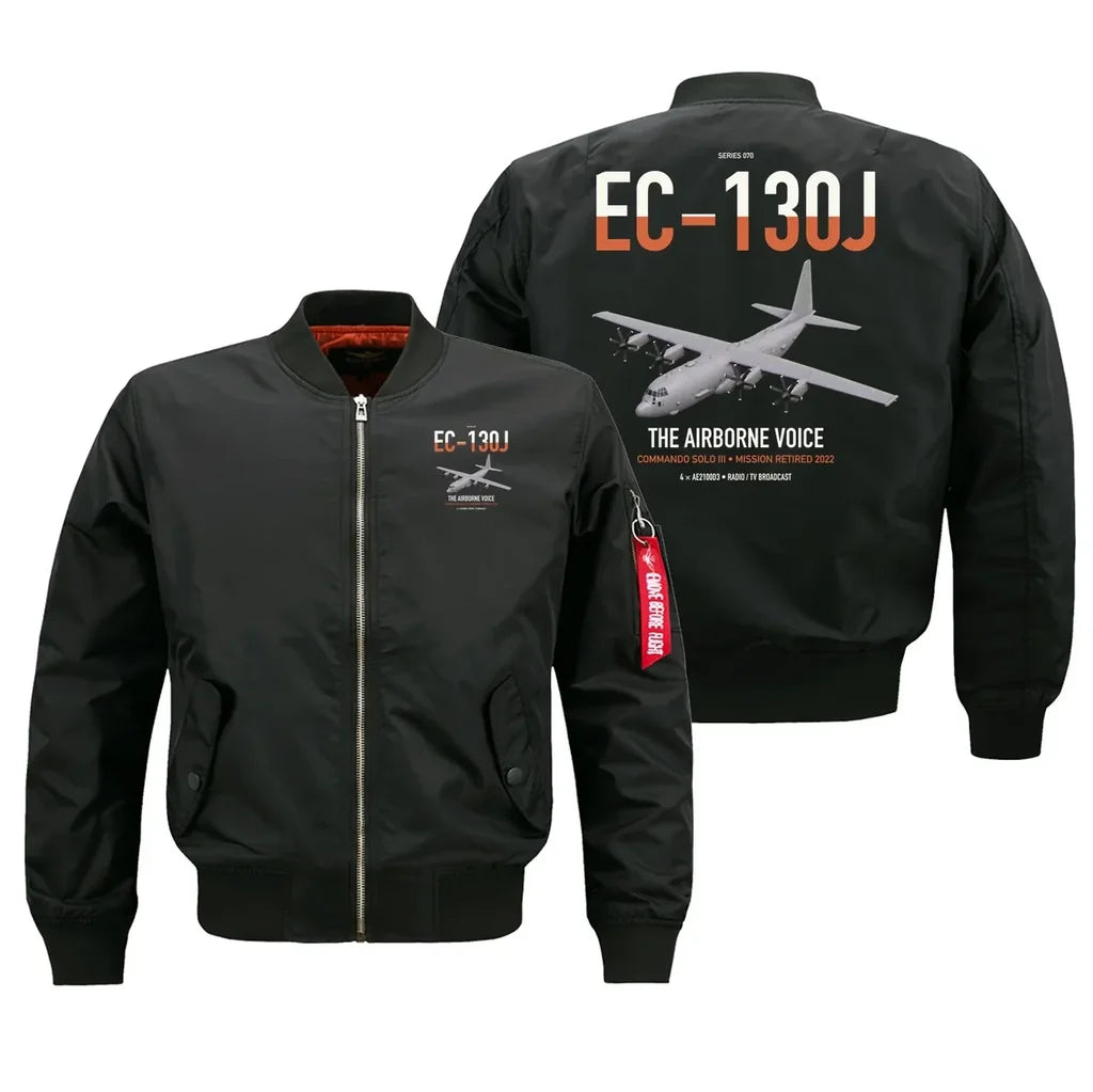 EC-130J Commando Solo III design on black bomber jacket, double-side print