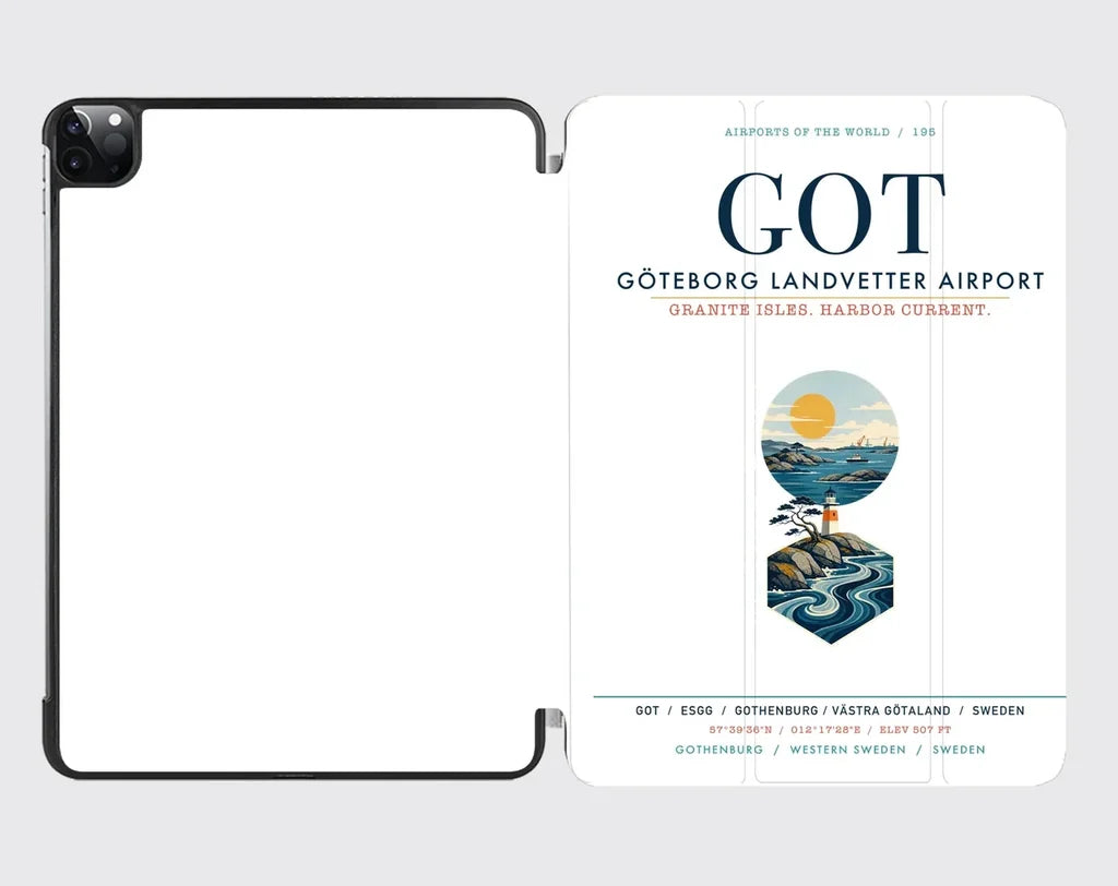 Göteborg Landvetter Airport (GOT) design on white ipad tablet case
