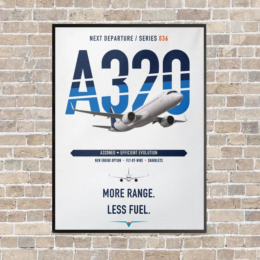 Airbus A320neo vertical canvas print - framed - white background
