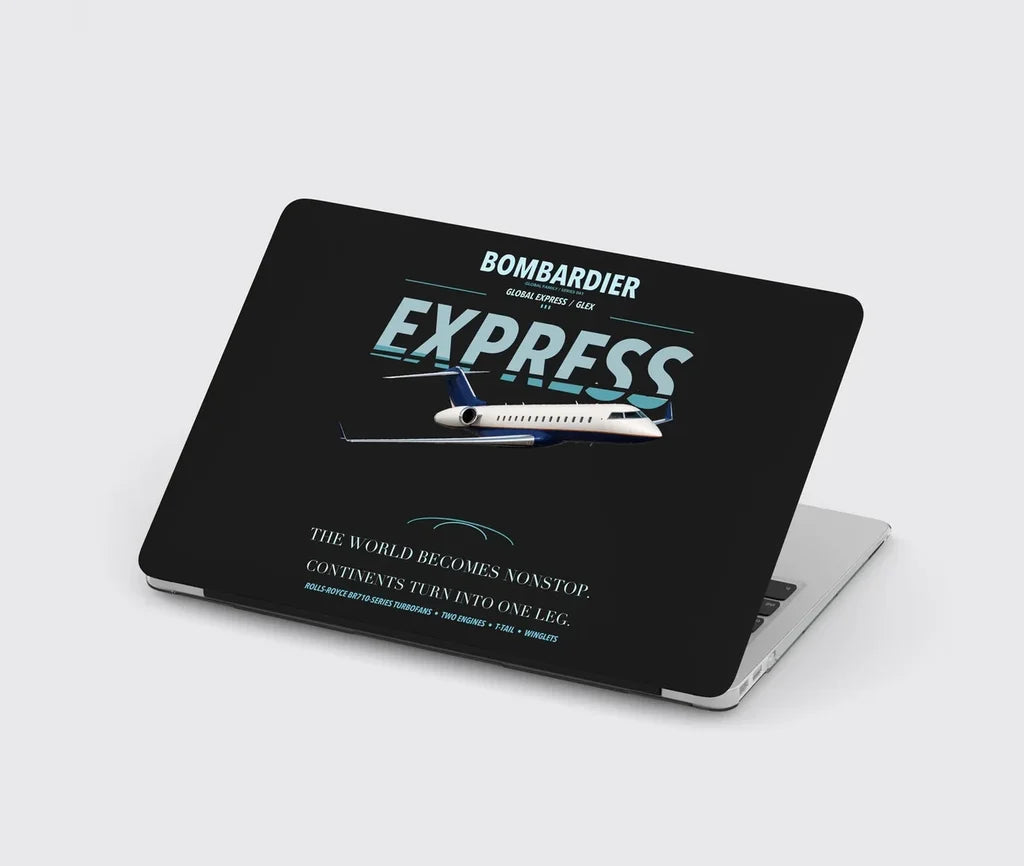 Bombardier Global Express design on black MacBook case