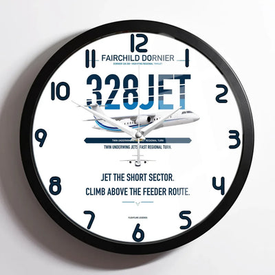 Fairchild Dornier 328JET design on white framed wall clock