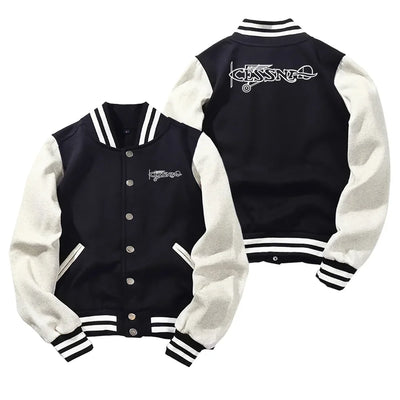 Special Cessna Text Baseball Style aviation design printed on two-tone shell with ribbed cuffs baseball jacket.