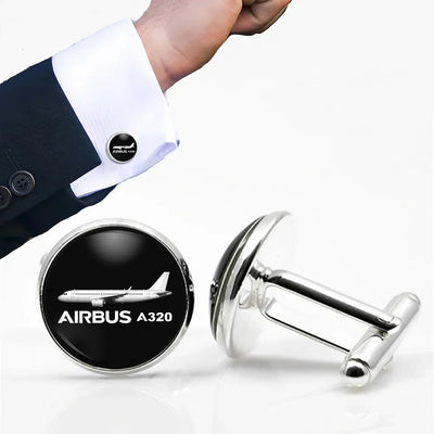 The Airbus A320 aviation cuff links, polished metal body with engraved detail.