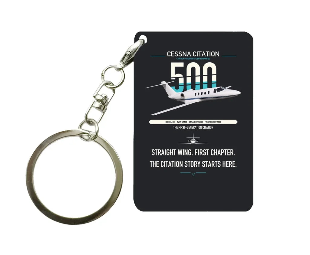 Cessna Citation 500 - Citation I design on black designed key chain, double-side print