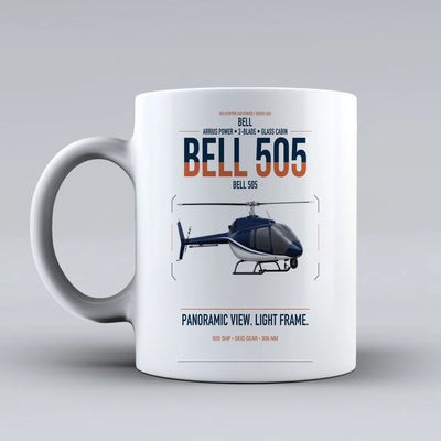 Bell 505 design on white ceramic mug, double-side print