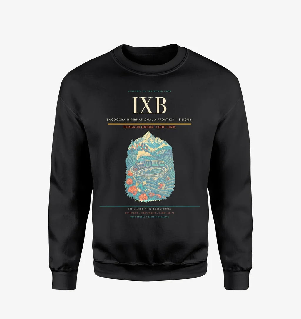 Bagdogra International Airport (IXB) design on black sweatshirt