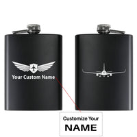 Thumbnail for Boeing 767 Silhouette aviation design on stainless hip flask, compact pocket-size flask.
