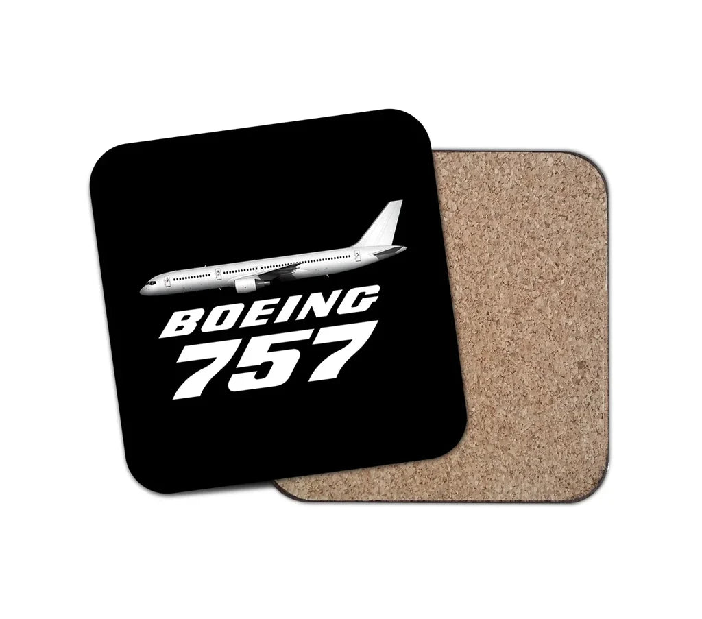 The Boeing 757 aviation design on cork-backed wood with print coaster.
