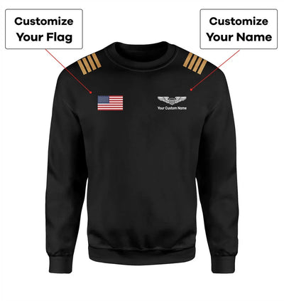 Custom Flag & Name with EPAULETTES (Military Badge) aviation design printed on soft cotton blend sweatshirt.