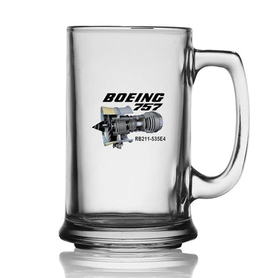 Boeing 757 & Rolls Royce Engine (RB211) Beer Glass with Holder aviation design on beer glass with holder, glass plus matching.