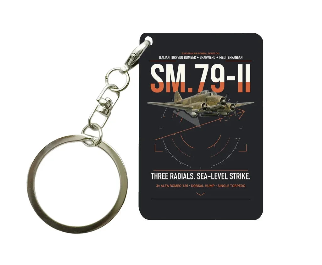 Savoia-Marchetti SM.79-II Sparviero design on black designed key chain, double-side print