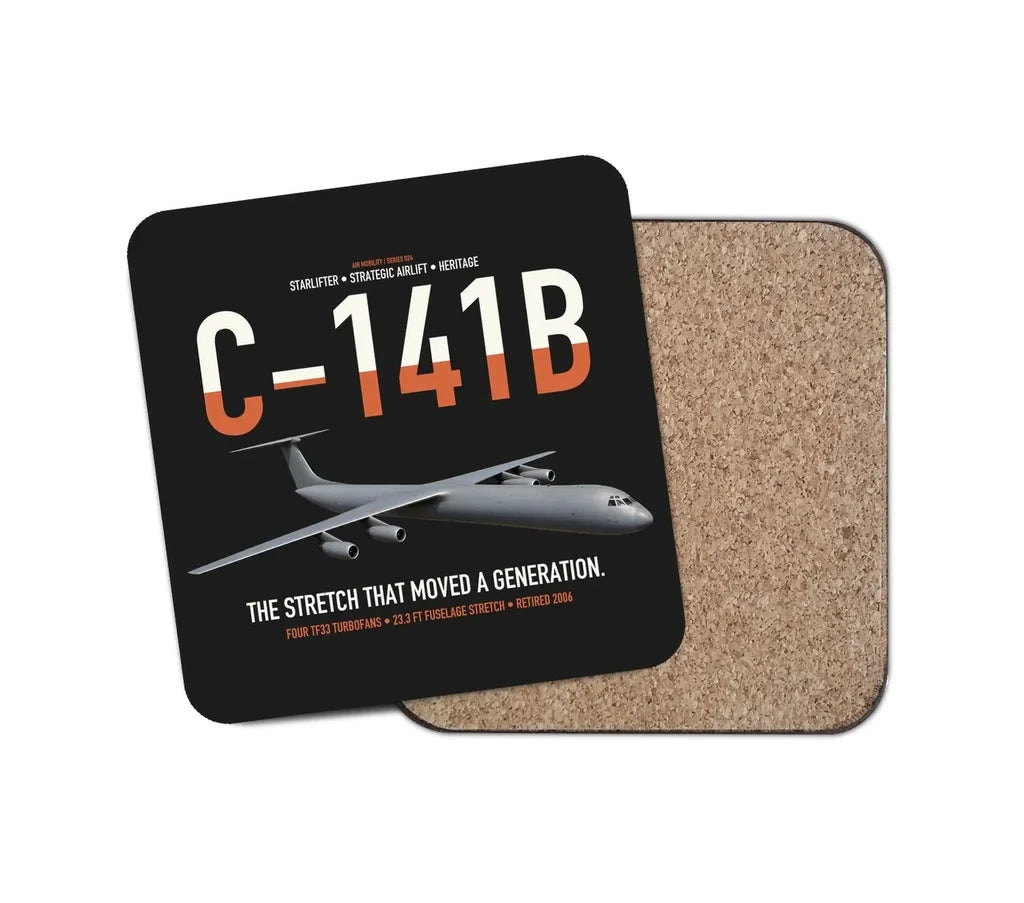 C-141B Starlifter design on black 1 piece coaster