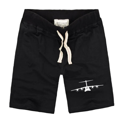 Airbus A400M Silhouette aviation design on soft cotton shorts.