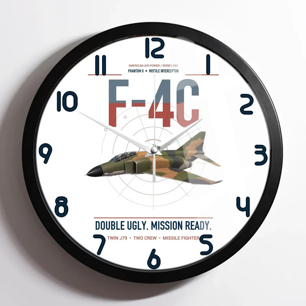 F-4C Phantom II design on white framed wall clock
