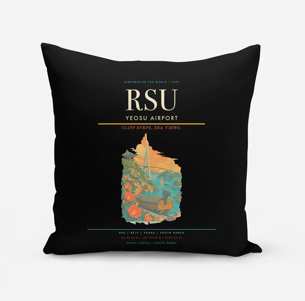 Yeosu Airport (RSU) design on black pillow