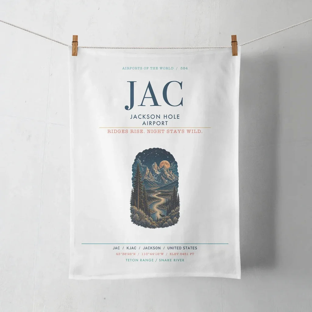 Jackson Hole Airport (JAC) design on white towel