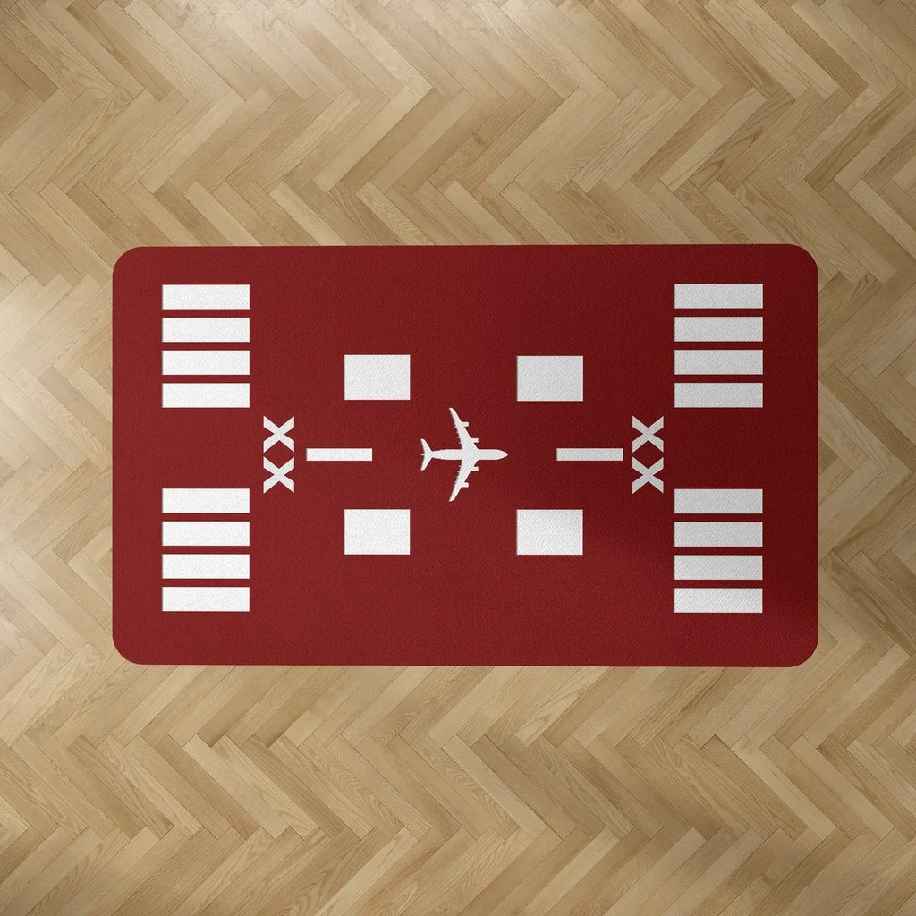 Special Runway (Red) Custom Runway aviation design on durable carpet pile with non-slip backing rectangle carpet floor mat.