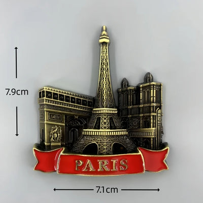 Three views of Paris landmarks France 3D Metal Fridge aviation design 3D metal magnet sticker in 3D metal with magnetic back.