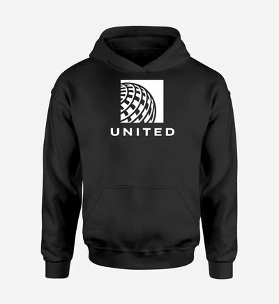 United Airlines logo printed on black hoodie