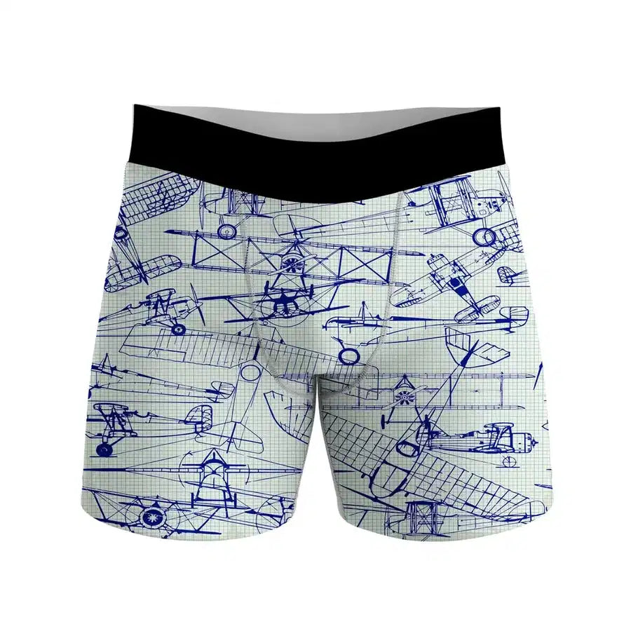 Amazing Drawings of Old Aircrafts aviation design on soft cotton blend men's boxers.