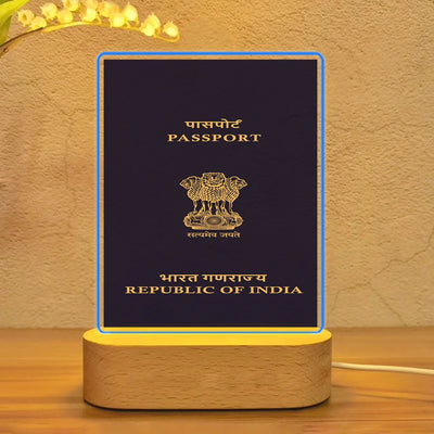 Indian Passport aviation design on premium acrylic with LED night lamp.