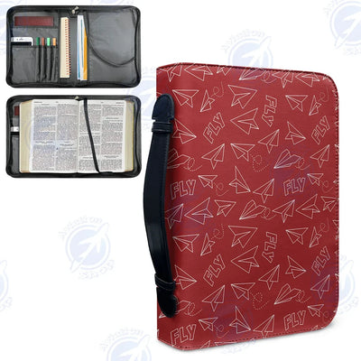 Paper Airplane & Fly (Red) aviation design PU accessories bag, PU faux leather construction.