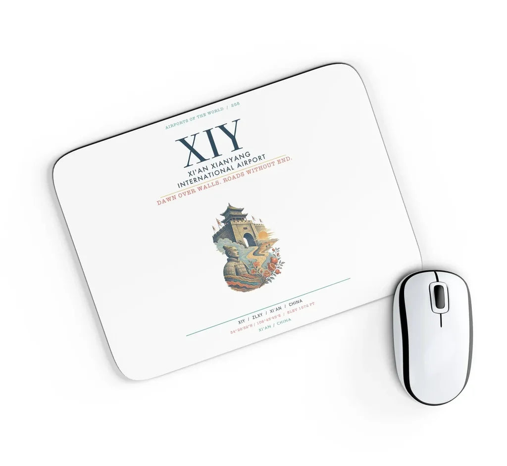 Xi'an Xianyang International Airport (XIY) design on white rectangle mouse pad