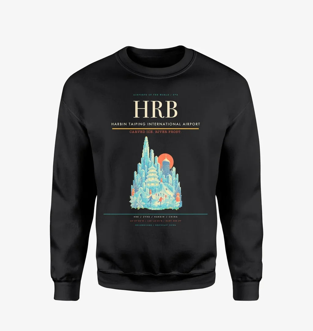 Harbin Taiping International Airport (HRB) design on black sweatshirt