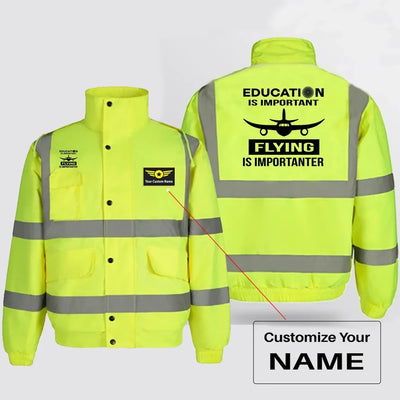Flying is Importanter aviation design printed on insulated shell with high-visibility reflective panels reflective winter jacket.