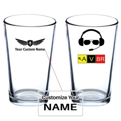 AV8R 2 Beer & aviation design on beer water glass, versatile drinkware.