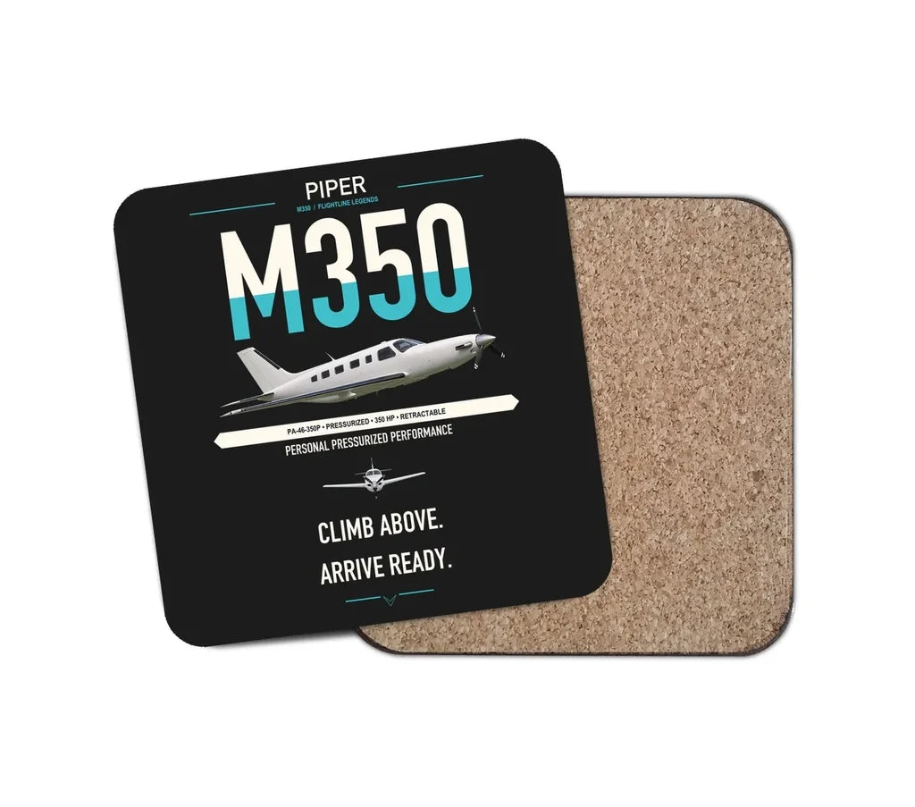 Piper M350 design on black 1 piece coaster