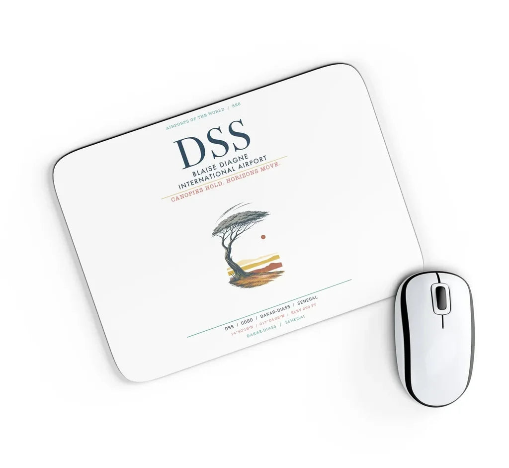 Blaise Diagne International Airport (DSS) design on white rectangle mouse pad
