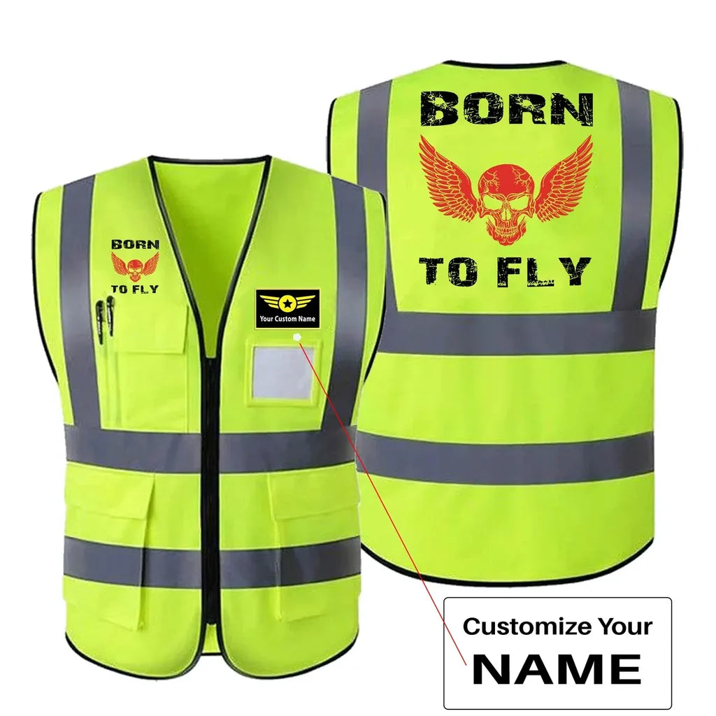 Born To Fly SKELETON aviation design printed on high-visibility reflective fabric reflective vest.