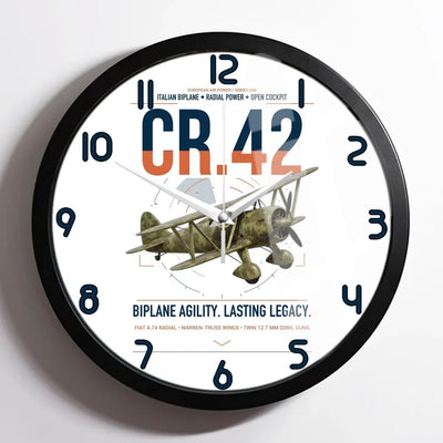 Fiat CR.42 Falco design on white framed wall clock