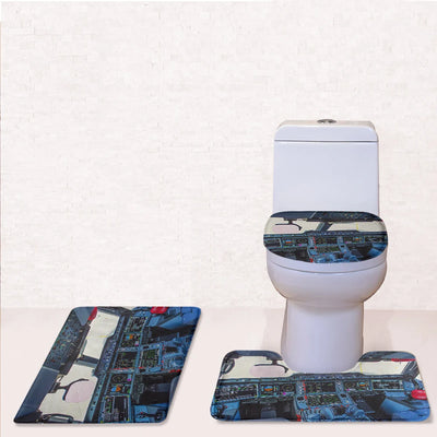 Airbus A350 Cockpit Toilet Seat Cover Three-piece aviation print on soft fabric toilet seat cover set.