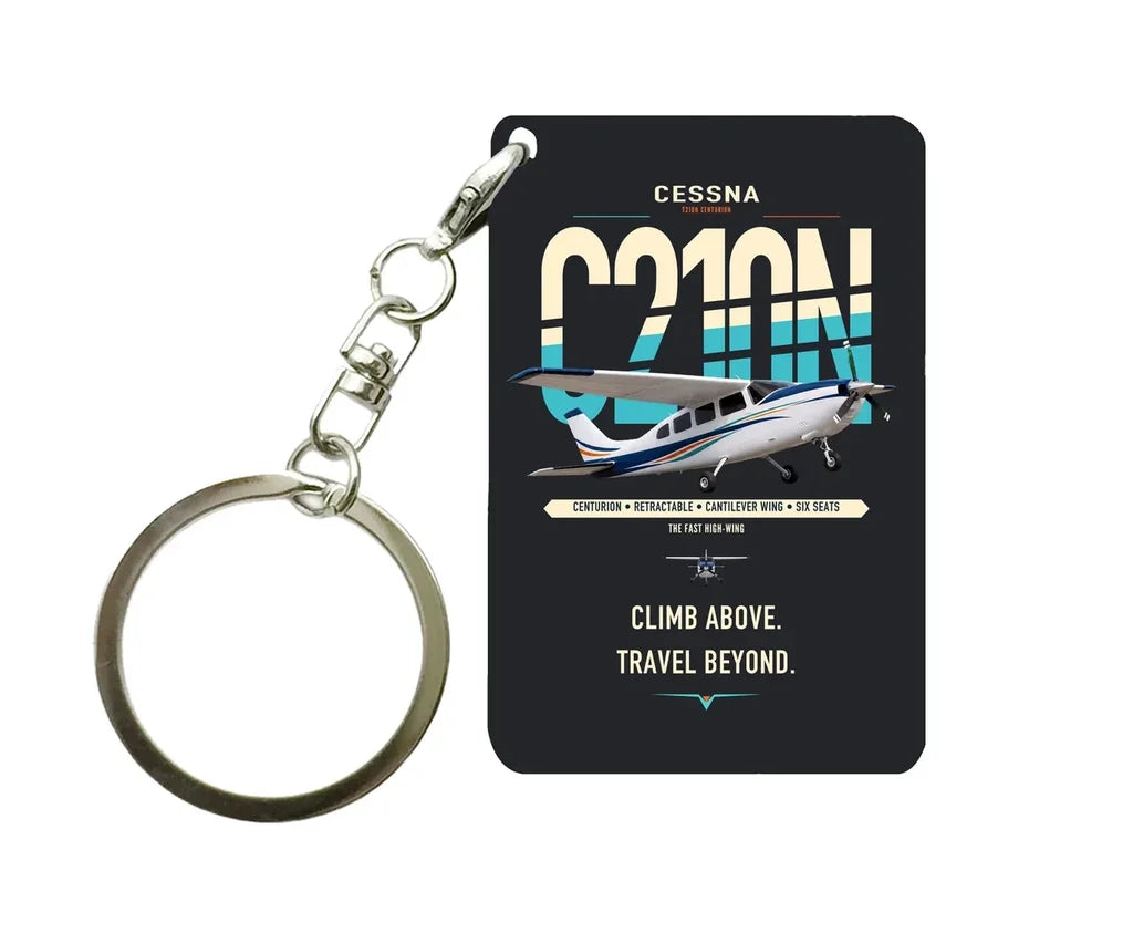Cessna T210N Centurion design on black designed key chain, double-side print