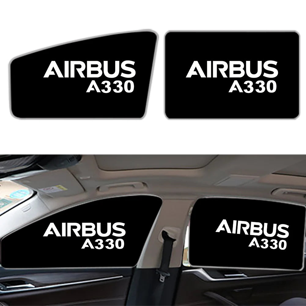 Airbus A330 & Text Car Sun Shade (Side window) aviation design on reflective polyester car side window sun shade.