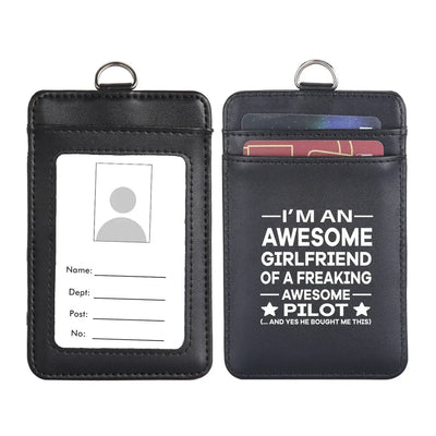 I am an Awesome Girlfriend aviation design ID card holder, faux leather construction.