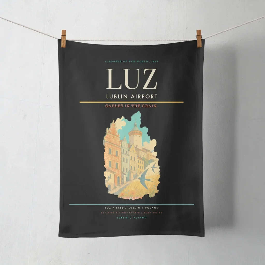 Lublin Airport (LUZ) design on black towel