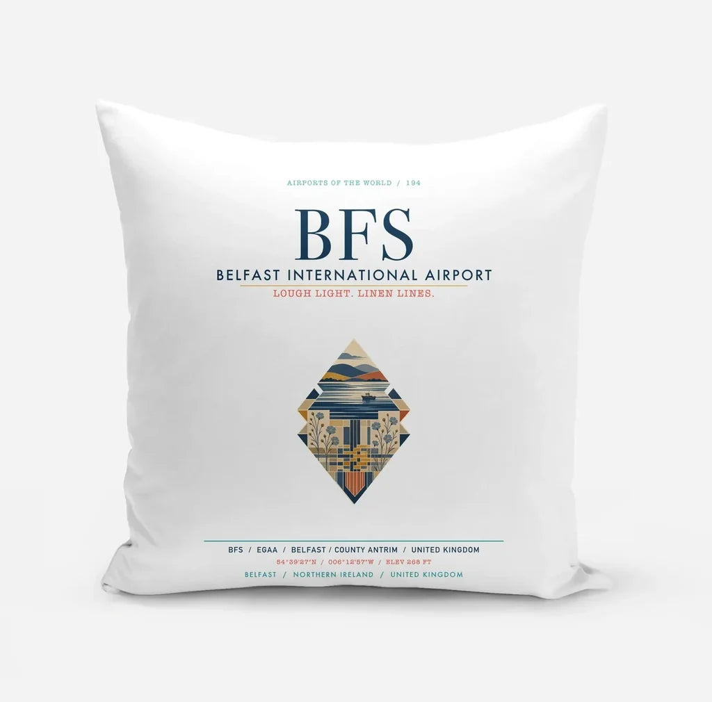 Belfast International Airport (BFS) design on white pillow