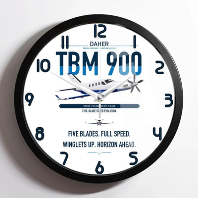 Daher TBM 900 design on white framed wall clock
