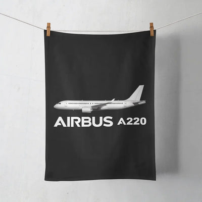 The Airbus A220 aviation design on soft absorbent cotton towel.