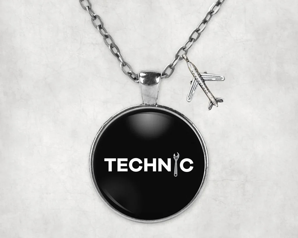 Technic aviation necklace, stainless steel body with engraved detail.