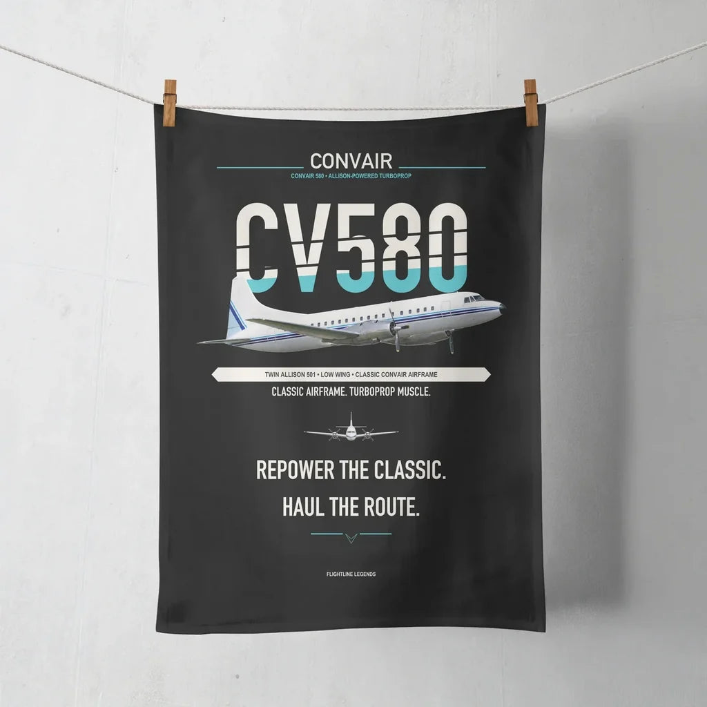 Convair 580 design on black towel