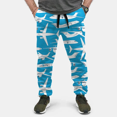 Big Airplanes aviation design on soft cotton blend 3D-printed sweatpants.
